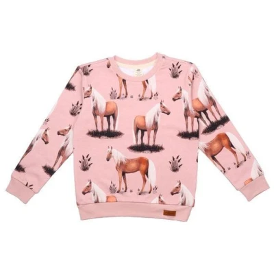 Baby Pullover Walkiddy Rosa Pferde Bio Baumwolle - Nachhaltiges, allergikerfreundliches Sweatshirt aus 95% Bio-Baumwolle & 5% Elasthan, GOTS-zertifiziert.