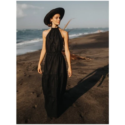 Backless Linen Maxi Dress in Black - Annely