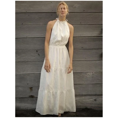 Backless Linen Maxi Dress in White - Annely