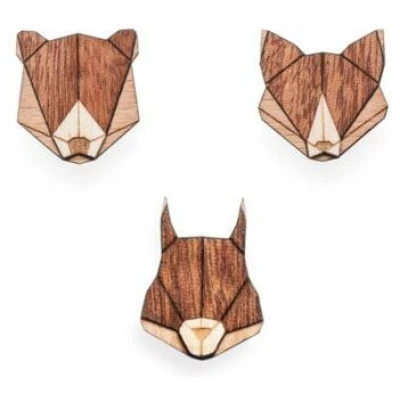 BeWooden Broschen aus Holz Set - "Eichhörnchen, Fuchs + Bär" | Mode Schmuck