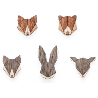 BeWooden Broschen aus Holz Set - Tiere | Mode Schmuck