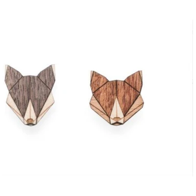 BeWooden Broschen aus Holz - Wolf + Fuchs Set | Einzigartiges Mode Schmuck