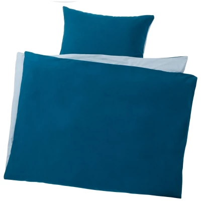 Biber Bettwäsche zum Wenden Bio-Baumwolle blau Bettbezug 135 x 200 cm, Kissen 80 x 80 cm