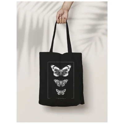 Bio-Baumwolltasche bedruckt - Schmetterlinge - Fairtrade - schwarz // ShellyCreates