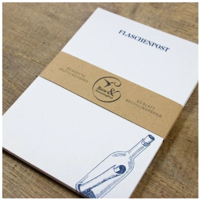 Bow & Hummingbird Maritimer Notizblock Flaschenpost aus Recyclingpapier