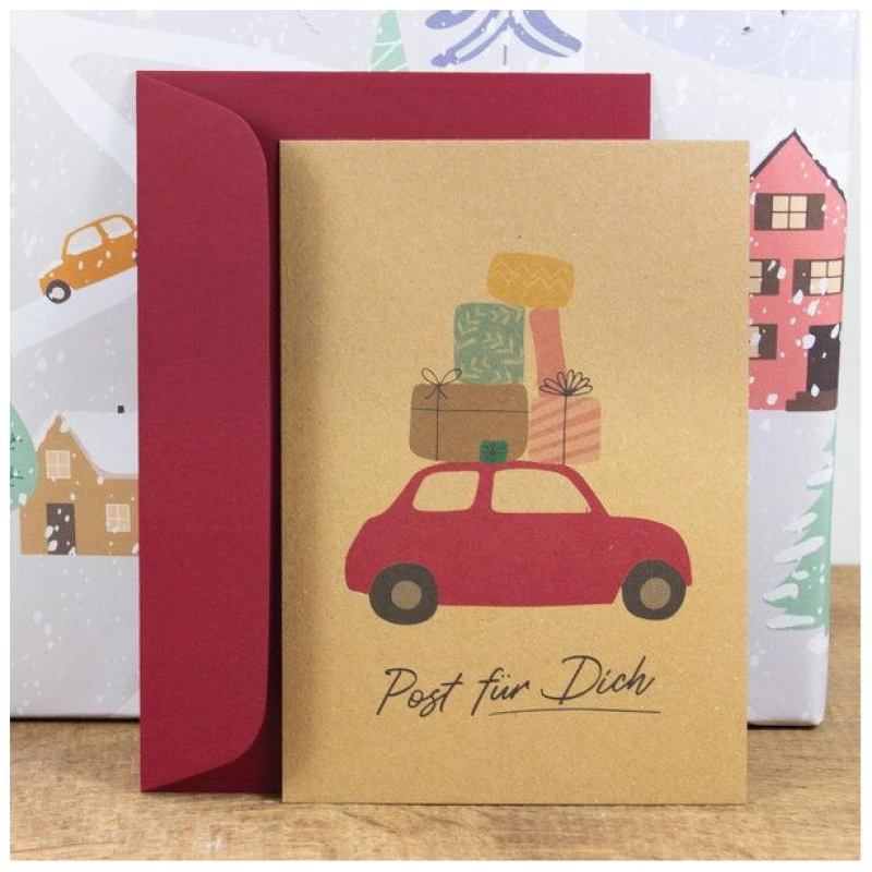 Bow & Hummingbird Postkarte Post für Dich (mit Auto), wahlweise mit Briefumschlag