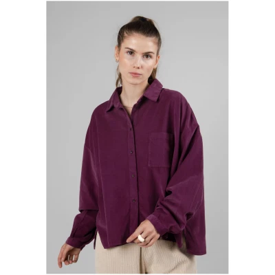 Brava Fabrics Damen vegan Babycord Boxy Bluse Pflaume