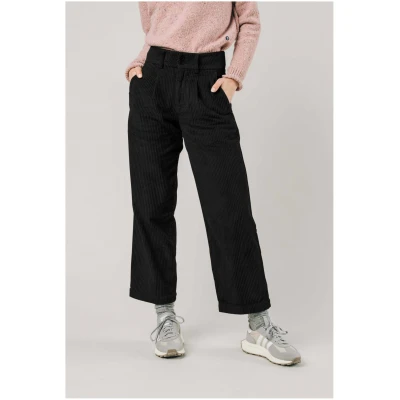 Brava Fabrics Damen vegan Corduroy Pleated Pant Schwarz