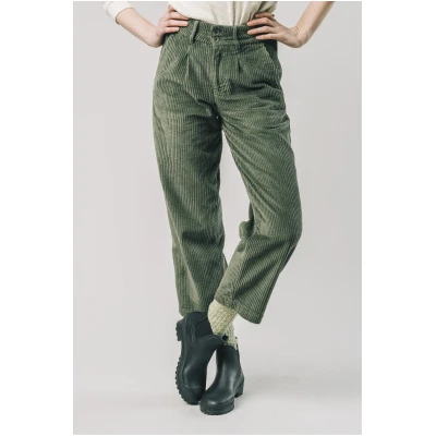 Brava Fabrics Damen vegan Plissierte Hose Cordsamt Steingrün