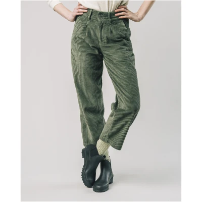 Brava Fabrics Damen vegan Plissierte Hose Cordsamt Steingrün