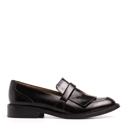 Brina Micro Black Womens Vegan Fringe Loafers
