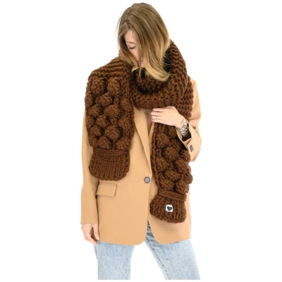 Bubble Ribbed Chunky Scarf - Brown