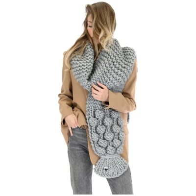 Bubble Ribbed Chunky Scarf - Grey