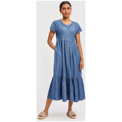 Button-Up Dress Denim - Midi Dress