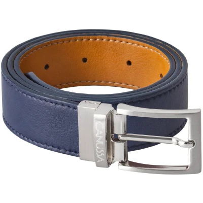 CANUSSA Damen vegan Doppelseitiger Gürtel Blau / Camel