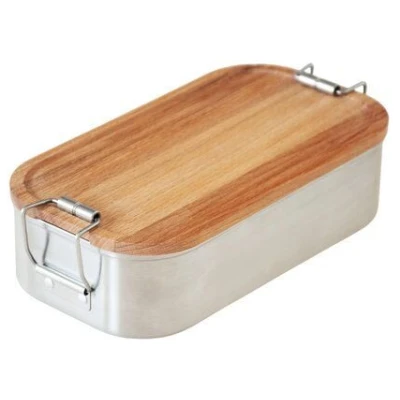 Cameleon Pack EDELSTAHL Lunchbox mit Deckel aus heimischem Buchen Holz