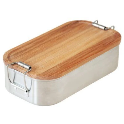 Cameleon Pack EDELSTAHL Lunchbox mit Deckel und Trennsteg aus heimischem Buchen Holz