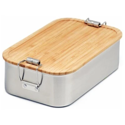 Cameleon Pack XL Edelstahl Lunchbox mit Deckel aus Bambus Holz