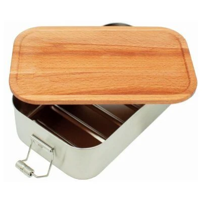 Cameleon Pack XL Edelstahl Lunchbox mit Deckel aus heimischem Buchen Holz