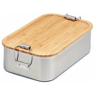 Cameleon Pack XL Edelstahl Lunchbox mit Deckel und Trennsteg aus Bambus Holz