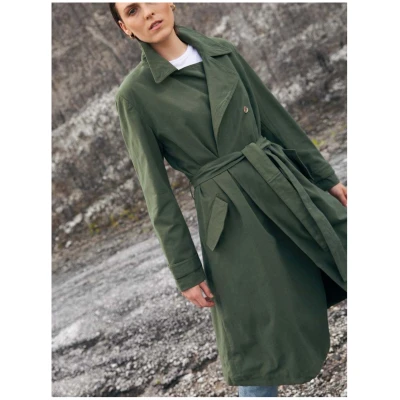 Canvas Linen Trench in Hunter Green