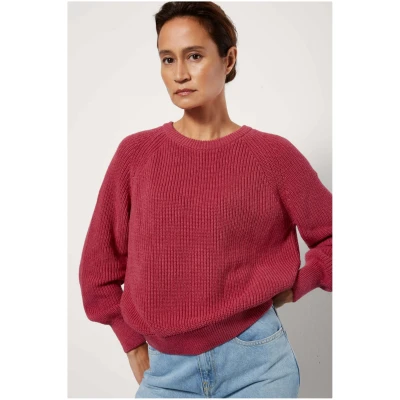CharlieMary Damen vegan Strickpullover Himbeerrot