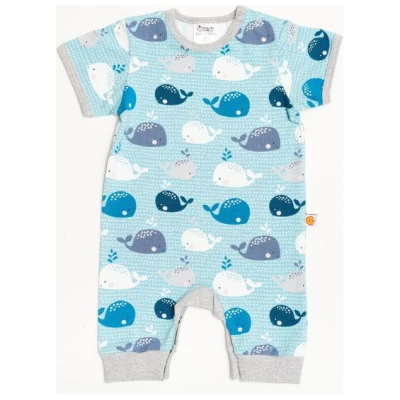 Cheeky Apple Kurzarm-Strampler aus Bio-Baumwolle "Wale" Blau/Grau/Zartrosa