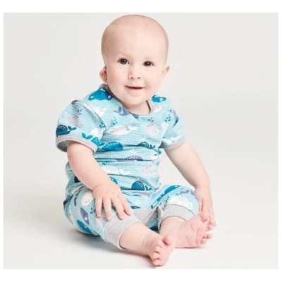 Cheeky Apple Kurzarm-Strampler aus Bio-Baumwolle "Wale" Blau/Grau/Zartrosa