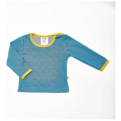 Cheeky Apple Langarm Baby-Shirt "Dotties Blau / Senf" aus 100% Bio-Baumwolle