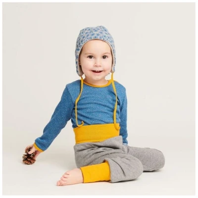 Cheeky Apple Langarm Baby-Shirt "Dotties Blau / Senf" aus 100% Bio-Baumwolle