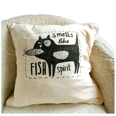 Cherry Bomb Bio Kissenbezug, 45x45 cm, Smells like Fish Spirit, Siebdruck handbedruckt