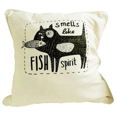 Cherry Bomb Bio Kissenbezug, 45x45 cm, Smells like Fish Spirit, Siebdruck handbedruckt