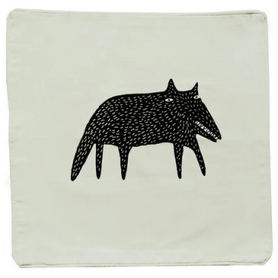 Cherry Bomb Bio Kissenbezug, 45x45 cm, Wolf, Siebdruck handbedruckt