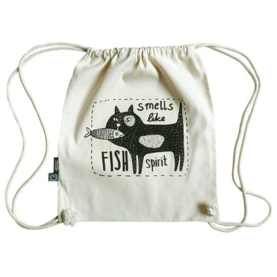 Cherry Bomb Turnbeutel, Fairtrade Bio Baumwolle. Fish Spirit. Mit Handsiebdruck.