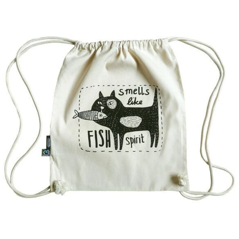 Cherry Bomb Turnbeutel, Fairtrade Bio Baumwolle. Fish Spirit. Mit Handsiebdruck.