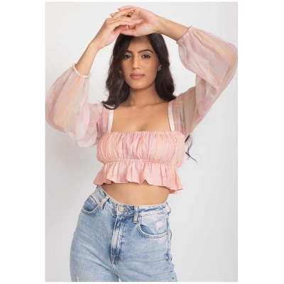 Chiffon Crop Top - Coral Pink