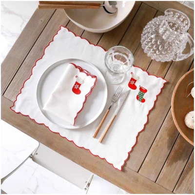 Christmas Stockings Embroidery Cotton Napkins (Set of 2)