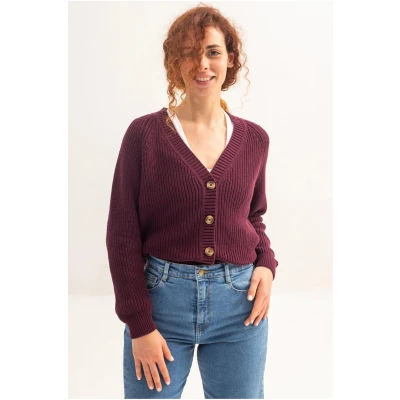 Clotsy Damen vegan Strickjacke Marta Dunkelrot