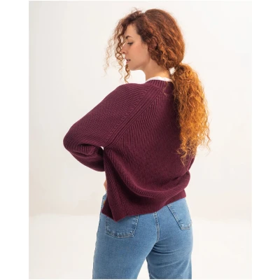 Clotsy Damen vegan Strickjacke Marta Dunkelrot