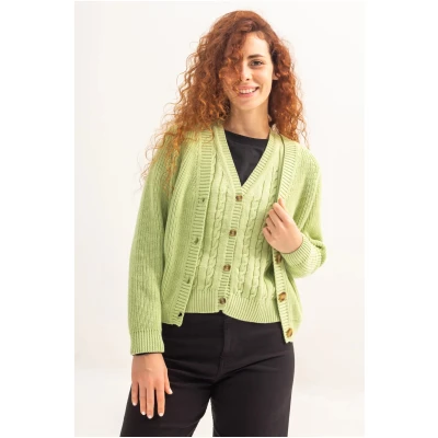 Clotsy Damen vegan Strickjacke Marta Limonengrün