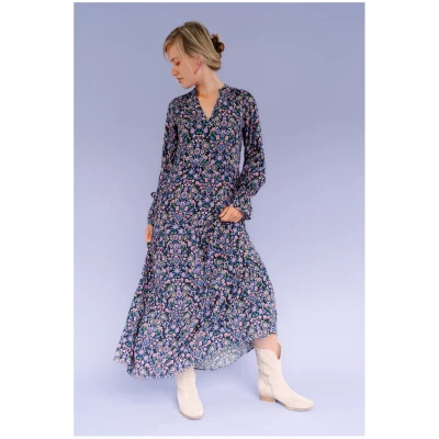 Common and Sense Damen vegan Maxikleid Nora Blumendruck Blau & Lila