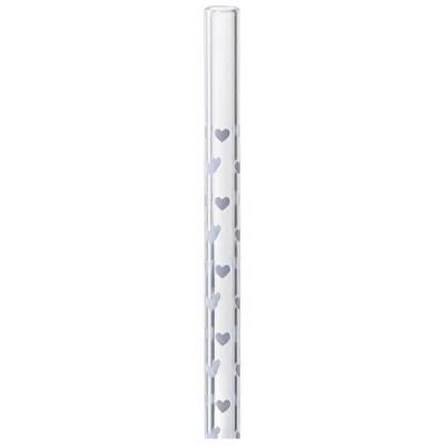 Contento Glastrinkhalm 21 cm lang, 4 Stück , Herzchen, Bürste