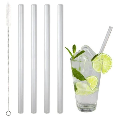 Contento Glastrinkhalm 21 cm lang, 4 Stück auf Geschenkkarte, mit Reinigungsbürste