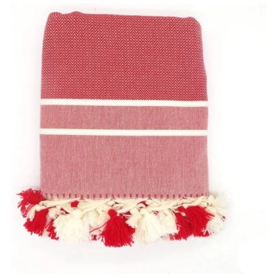 Cotonway Hamamtuch / Strandtuch Maxi Chevron Pompon