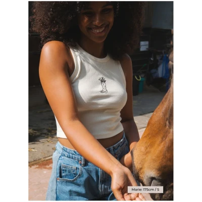 Cowgirl Boot Crop Top - Off-White