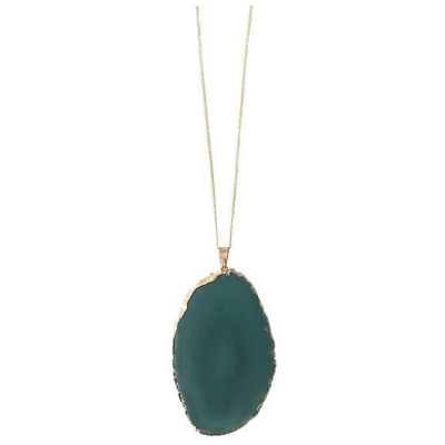 Crystal and Sage Achat Halskette mit grüner Achatscheibe vergoldet
