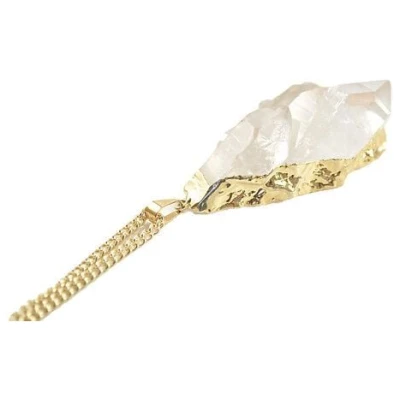 Crystal and Sage Bergkristall Halskette mit Kristalldruse vergoldet und versilbert