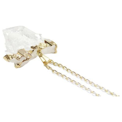Crystal and Sage Bergkristall Halskette mit Kristalldruse vergoldet und versilbert