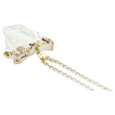 Crystal and Sage Bergkristall Halskette mit Kristalldruse vergoldet und versilbert