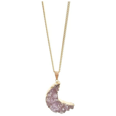 Crystal and Sage Moon - vergoldete Halskette mit Achatmond mit Kristalldruse
